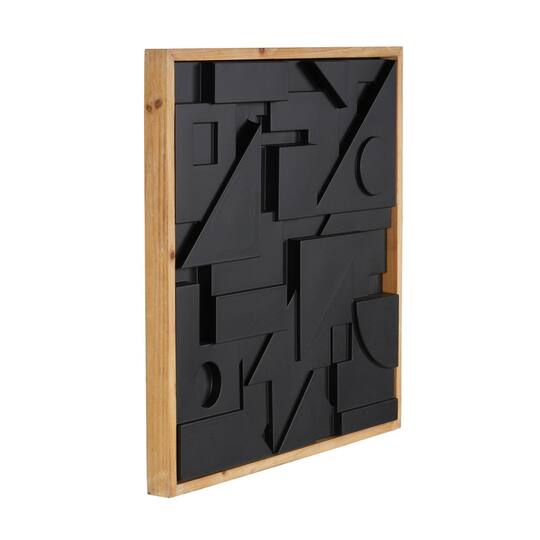 24" x 24" Black Wood Geometric Dimensional Layered Shape with Brown Frame Wall Décor